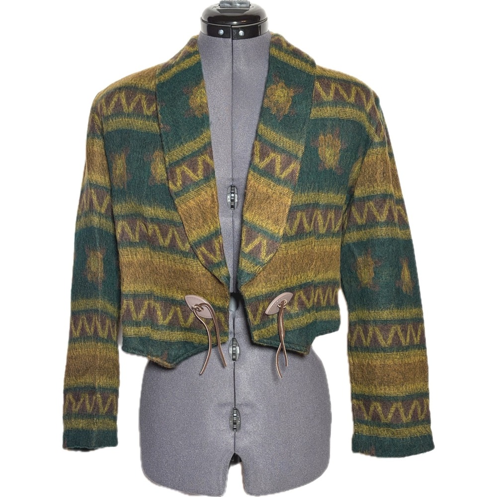 Vintage 90s Southwestern Aztec Cropped Jacket Tribal Boho USA M B-40"